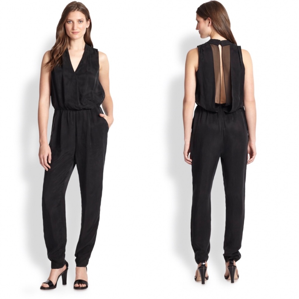 Rebecca Taylor Kiku Black Silk Draped Jumpsuit 4